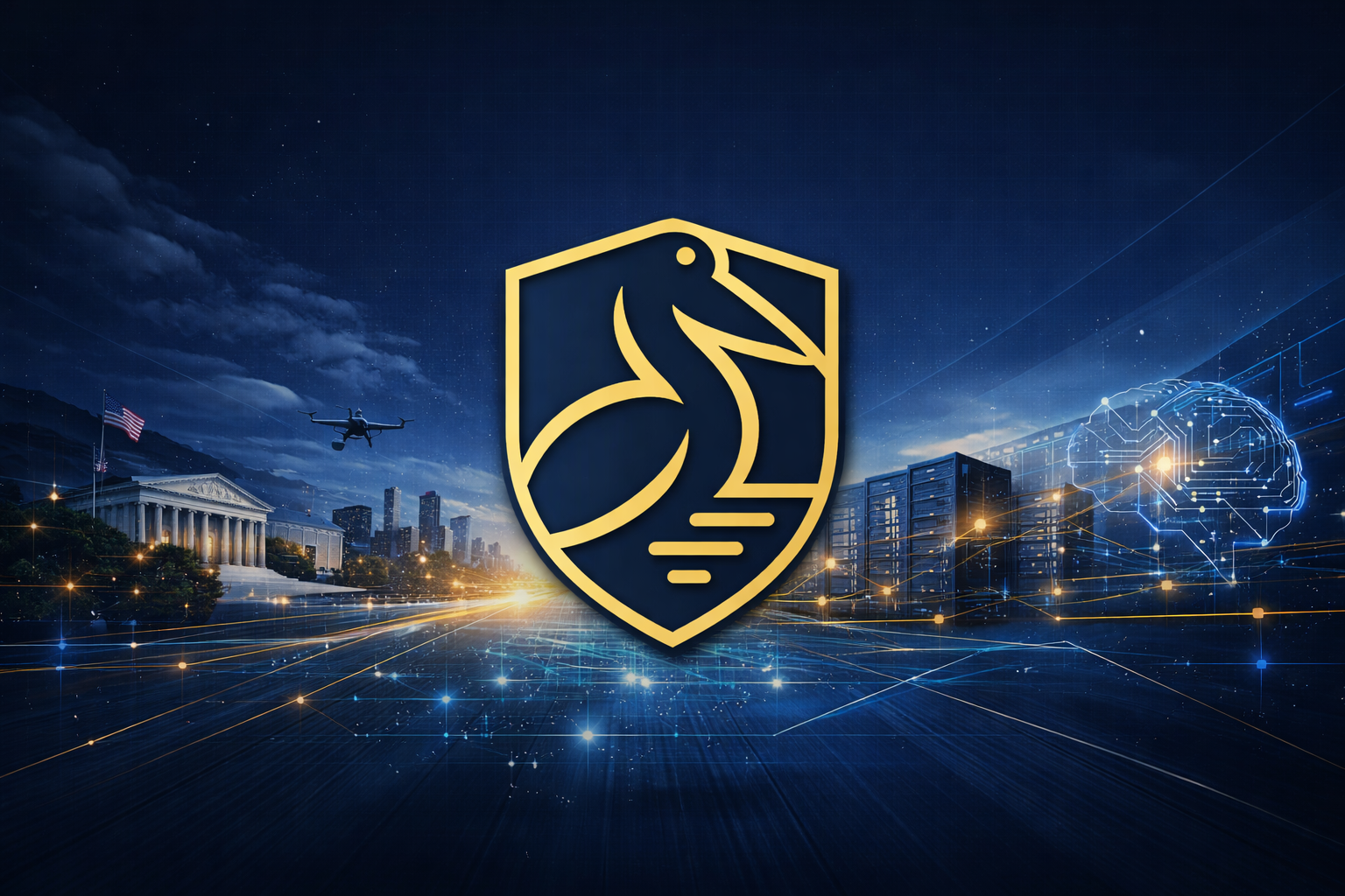 Pelican Intelligence shield connecting mission operations, infrastructure, and artificial intelligence